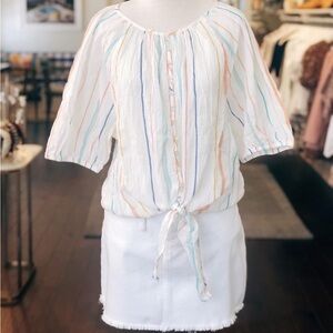Village Multicolor Rainbow Stripe Blouse beachlunchlounge Candy Cotton Boho Top